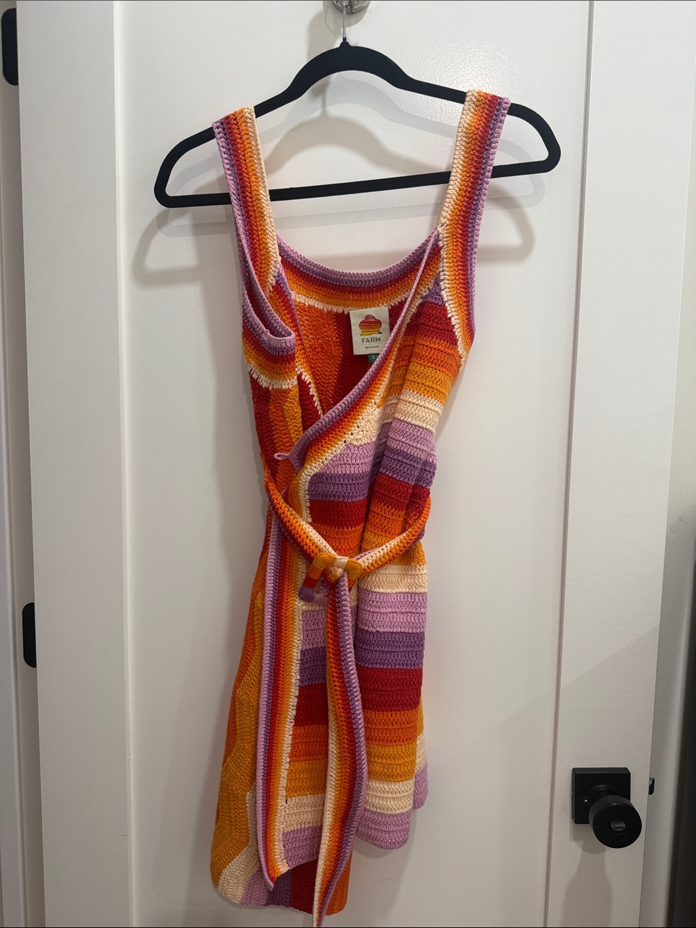 FARM Rio Sunburst Striped Crochet Tank Dress in Orange, Pink & Red